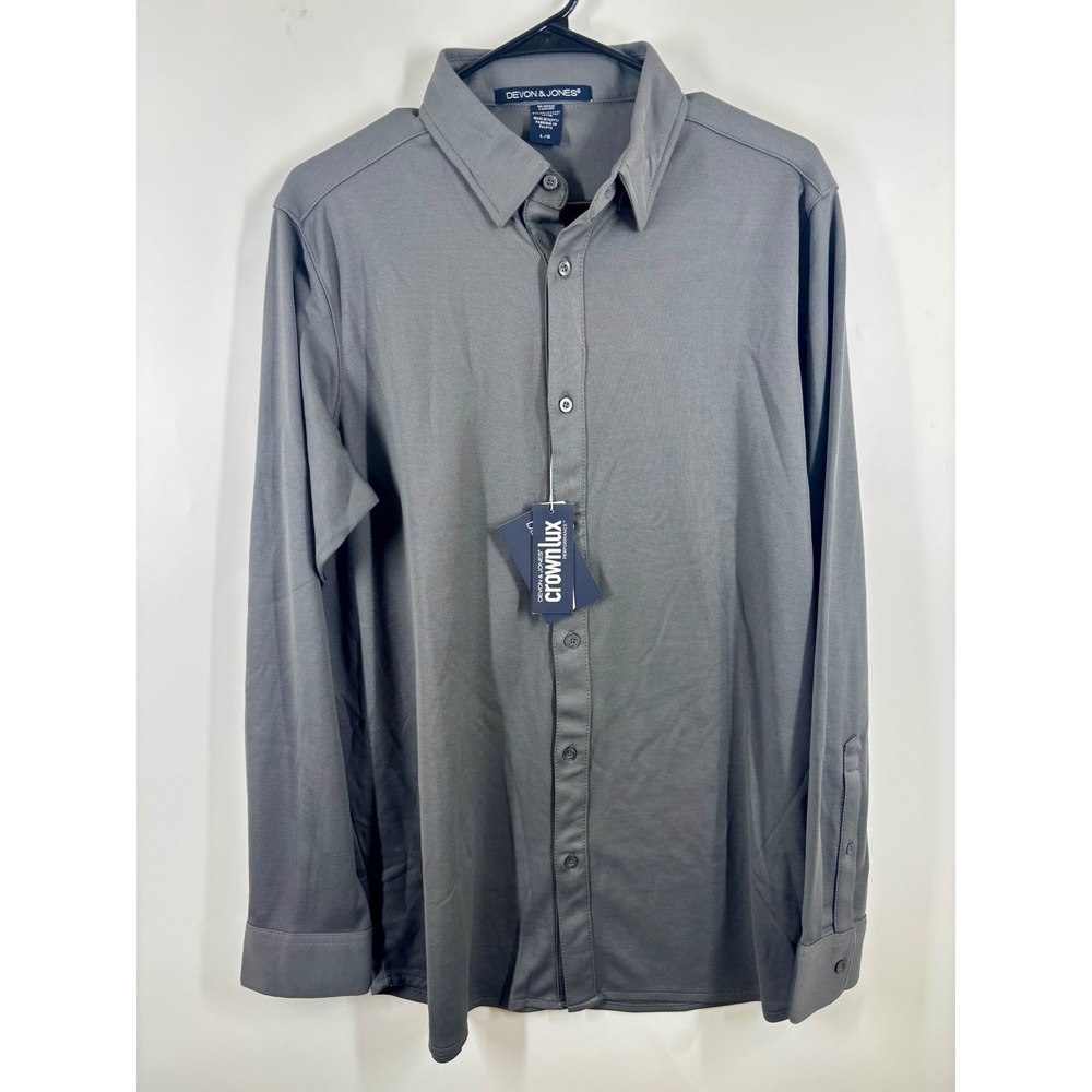 Devon & Jones CrownLux Performance Gray Pique Button Down Shirt Large